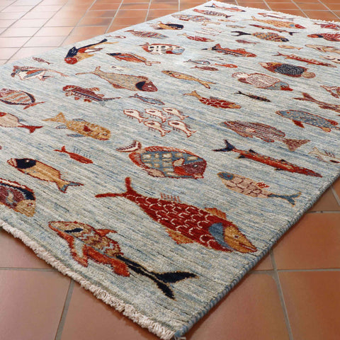 Handmade Afghan Fish rug - 308455