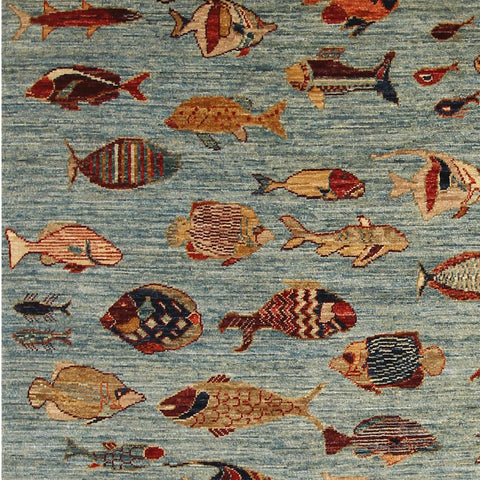 Handmade Afghan Fish rug - ENR308457