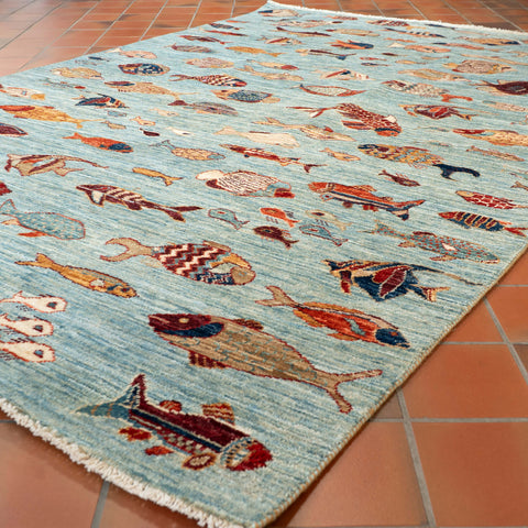 Handmade Afghan Fish rug - 308457