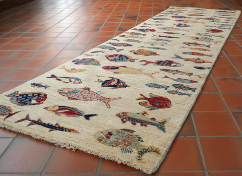 Handmade Afghan Fish runner - 308459