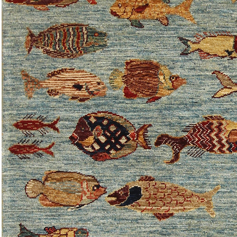 Handmade Afghan Fish rug - ENR308460