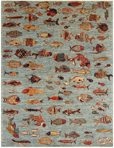 Handmade Afghan Fish rug - ENR308460