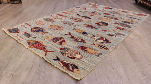 Handmade Afghan Fish rug - 308462