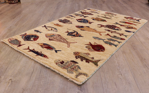 Handmade Afghan Fish rug - 308463