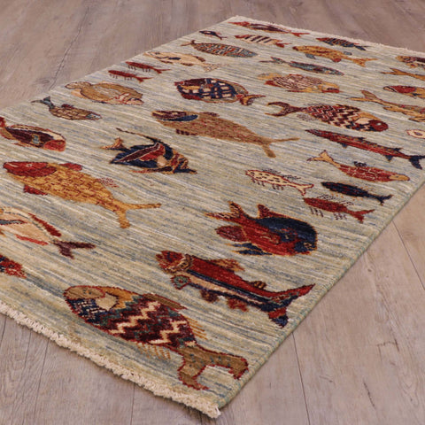 Handmade Afghan Fish rug - 308464