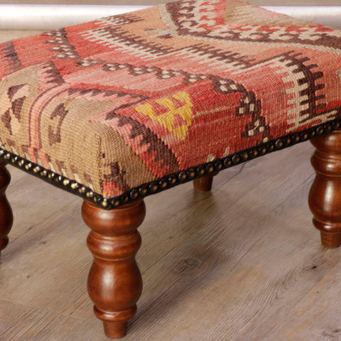 Small handmade Turkish kilim stool - 308946