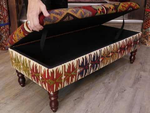 Turkish Kilim covered ottoman - 309073