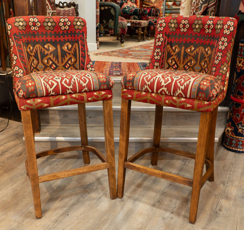 Turkish kilim covered Counter height stool - 309384