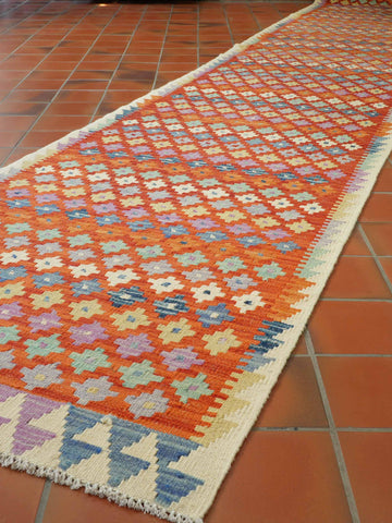 Handmade Afghan Kilim extra long runner - 309388