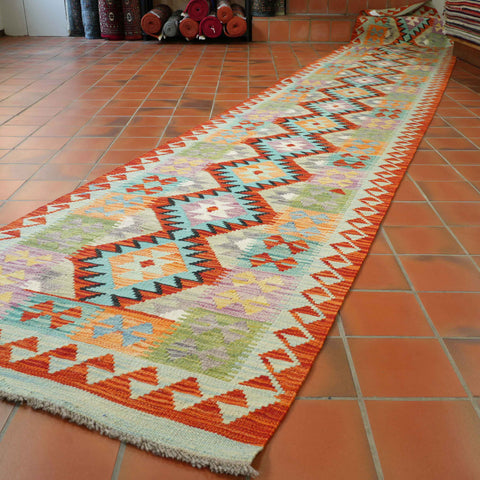 Handmade Afghan Kilim extra long runner - 309422