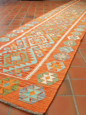 Handmade Afghan Kilim extra long runner - 309424