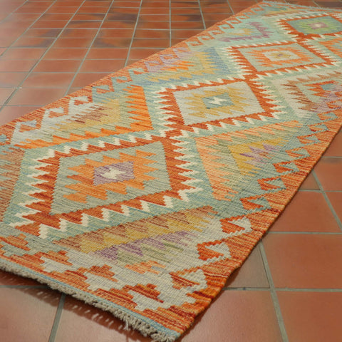 Handmade Afghan Kilim short runner - 309430