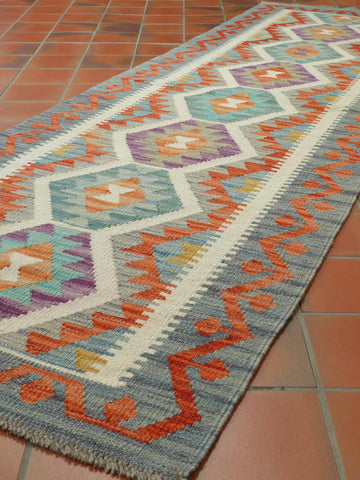 Handmade Afghan Kilim short runner - 309431