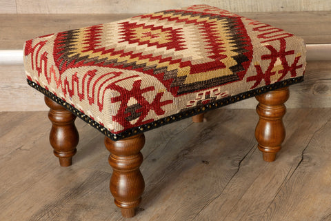 Small handmade Turkish kilim stool - 309526