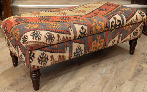 Turkish Kilim covered ottoman - 309670