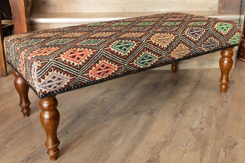 Turkish Jajim kilim covered bench stool - 309676