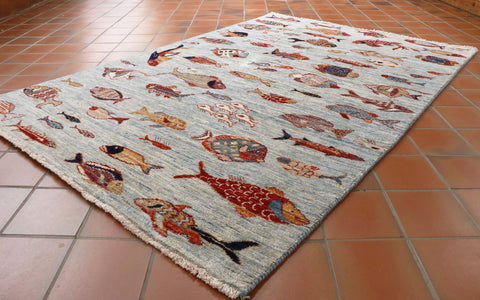 Handmade Afghan Fish rug - 308455