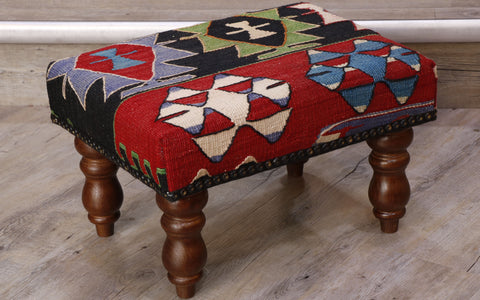 Small handmade Turkish kilim stool - 308587